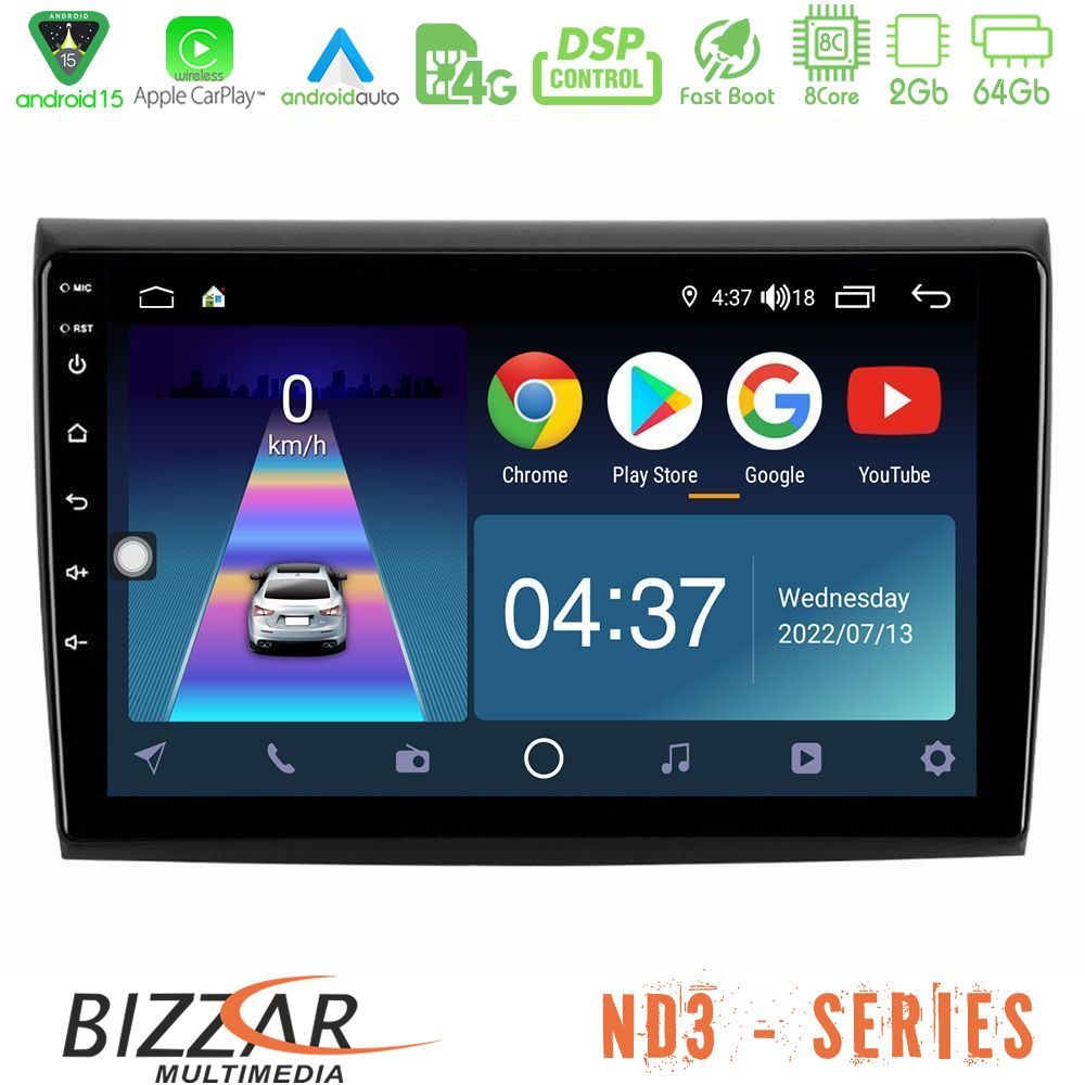 Bizzar ND3 Series 8Core Android15 2+64GB Fiat Bravo Navigation Multimedia Tablet 9"