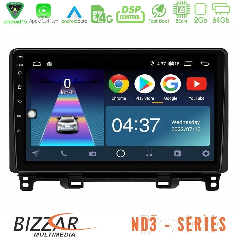 Bizzar ND3 Series 8Core Android15 2+64GB  Honda Jazz 2021-2025 Navigation Multimedia Tablet 9"
