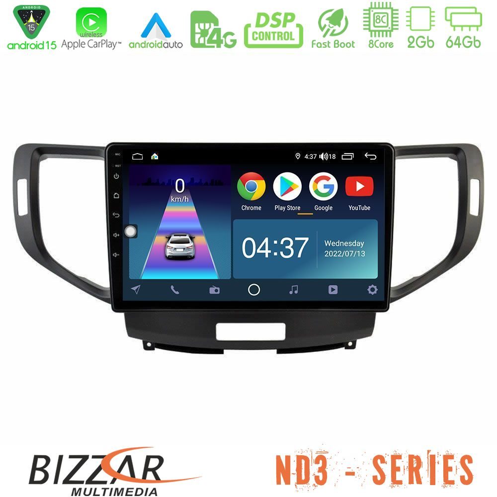 Bizzar ND3 Series 8Core Android15 2+64GB  Honda Accord 2008-2015 Navigation Multimedia Tablet 9"