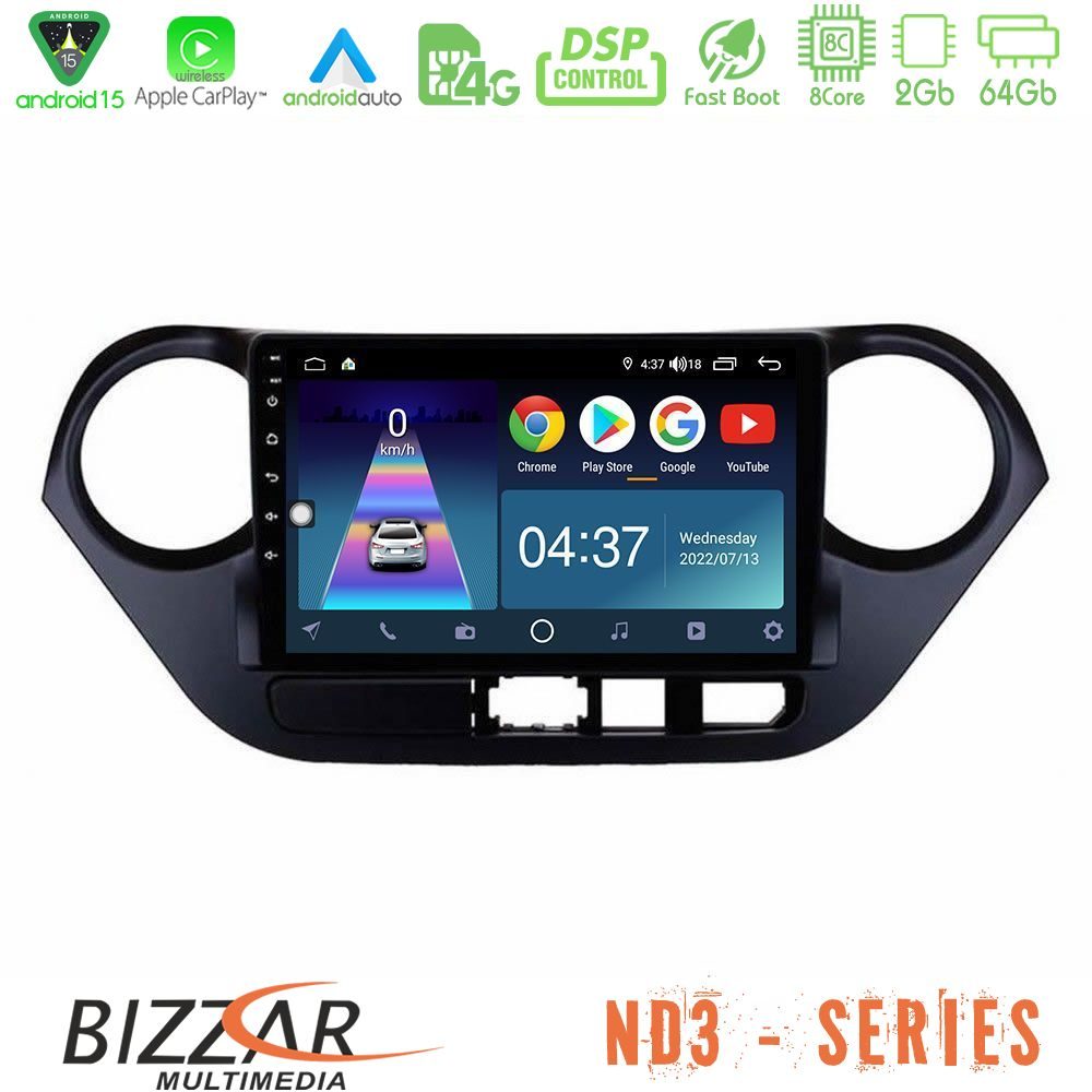 Bizzar ND3 Series 8Core Android15 2+64GB  Hyundai i10 2014-2020 Navigation Multimedia Tablet 9"