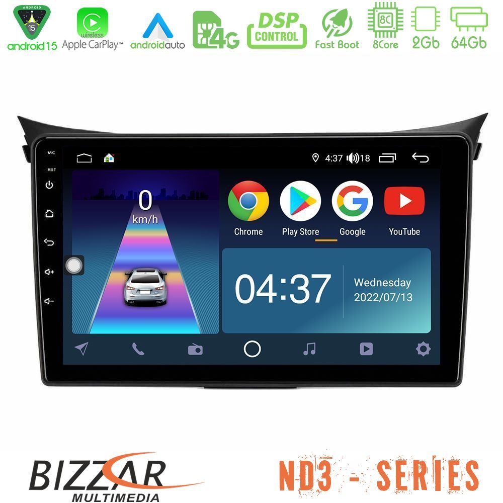 Bizzar ND3 Series 8Core Android15 2+64GB  Hyundai i30 2012-2017 Navigation Multimedia Tablet 9"