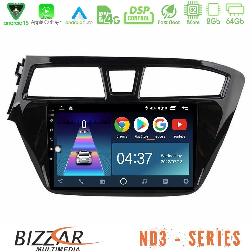 Bizzar ND3 Series 8Core Android15 2+64GB Hyundai i20 2014-2018 Navigation Multimedia Tablet 9"