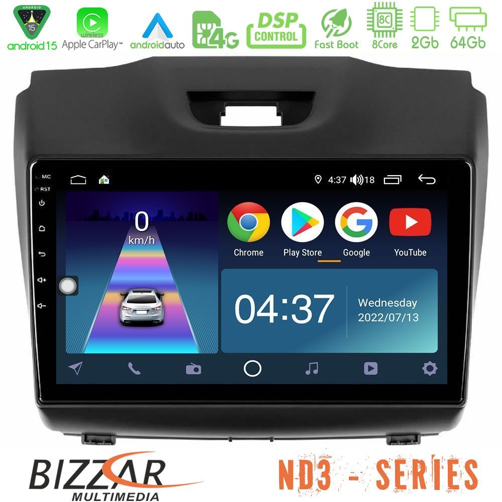 Bizzar ND3 Series 8Core Android15 2+64GB Isuzu D-MAX 2012-2019 Navigation Multimedia Tablet 9"
