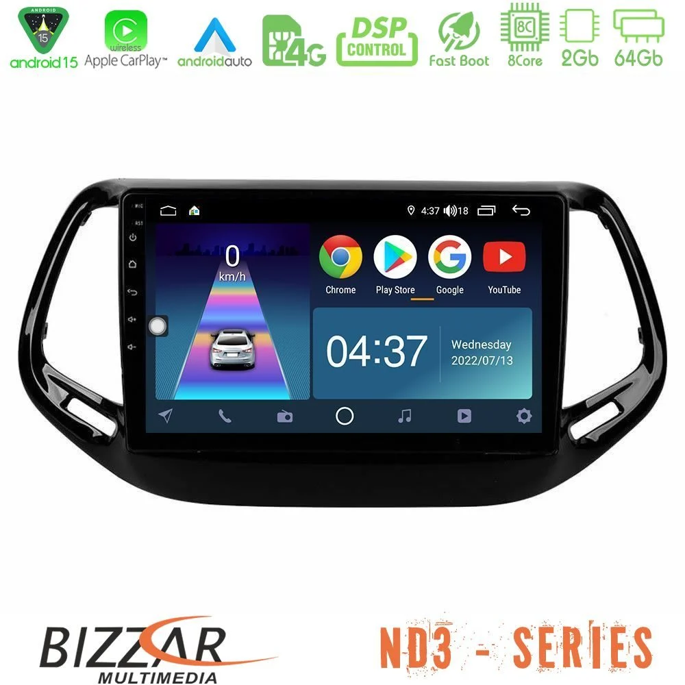 Bizzar ND3 Series 8Core Android15 2+64GB Jeep Compass 2017> Navigation Multimedia Tablet 10"
