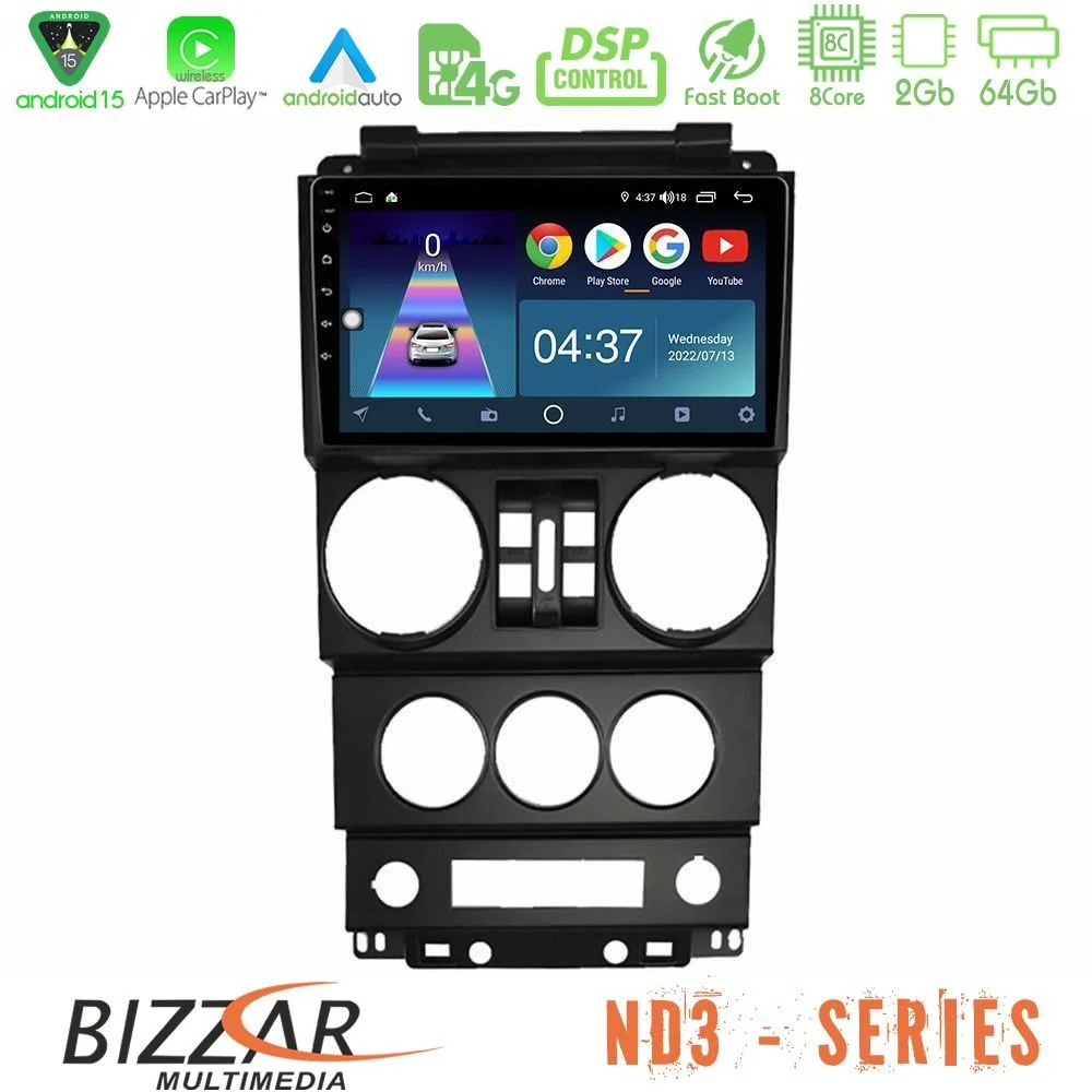 Bizzar ND3 Series 8Core Android15 2+64GB  Jeep Wrangler 2008-2010 Navigation Multimedia Tablet 9"
