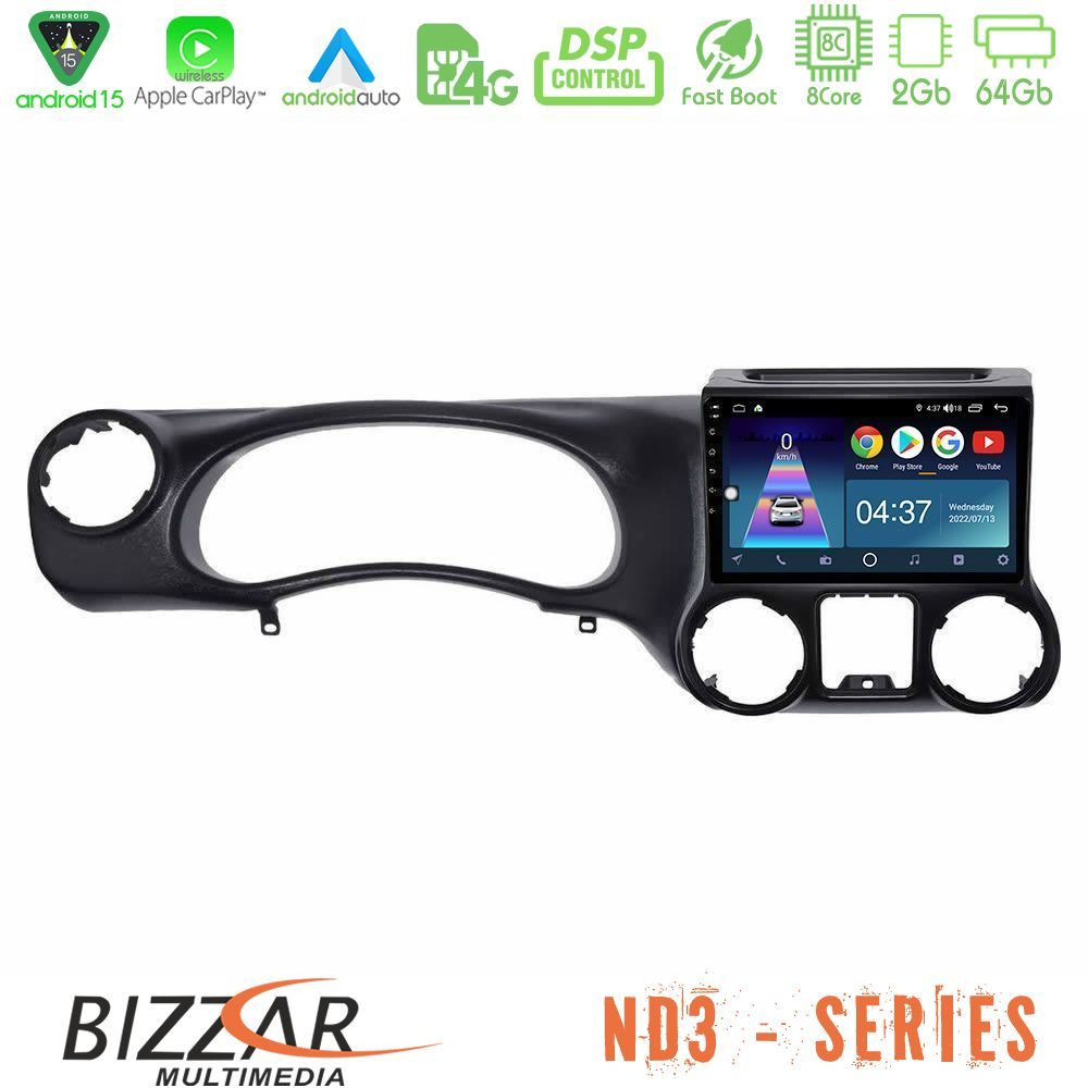 Bizzar ND3 Series 8Core Android15 2+64GB Jeep Wrangler 2011-2014 Navigation Multimedia Tablet 10"