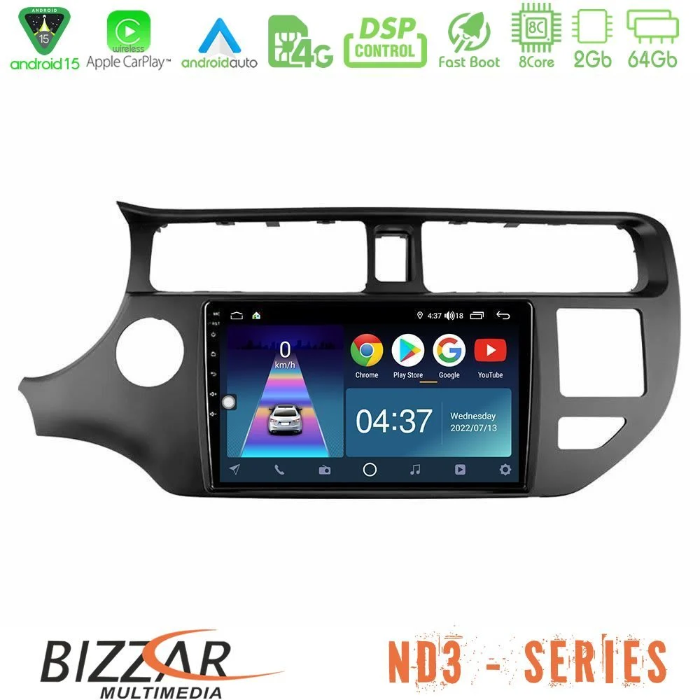 Bizzar ND3 Series 8Core Android15 2+64GB  Kia Rio 2011-2015 Navigation Multimedia Tablet 9"