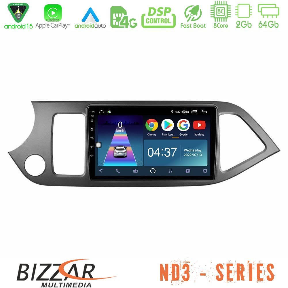 Bizzar ND3 Series 8Core Android15 2+64GB Kia Picanto Navigation Multimedia Tablet 9"