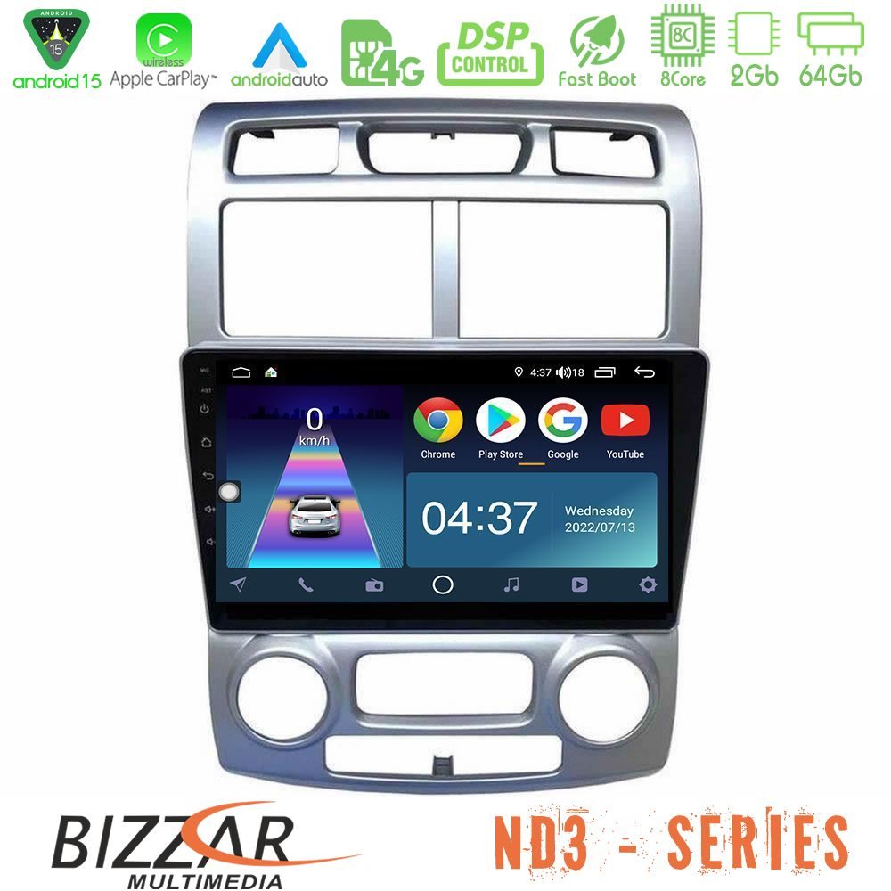 Bizzar ND3 Series 8Core Android15 2+64GB Kia Sportage 2005-2008 Navigation Multimedia Tablet 9""