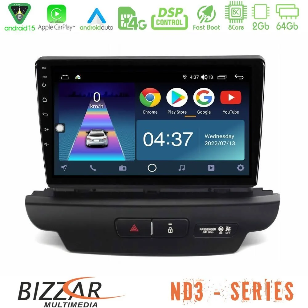 Bizzar ND3 Series 8Core Android15 2+64GB  Kia Ceed 2018-2023 Navigation Multimedia Tablet 9"   (Low Version)