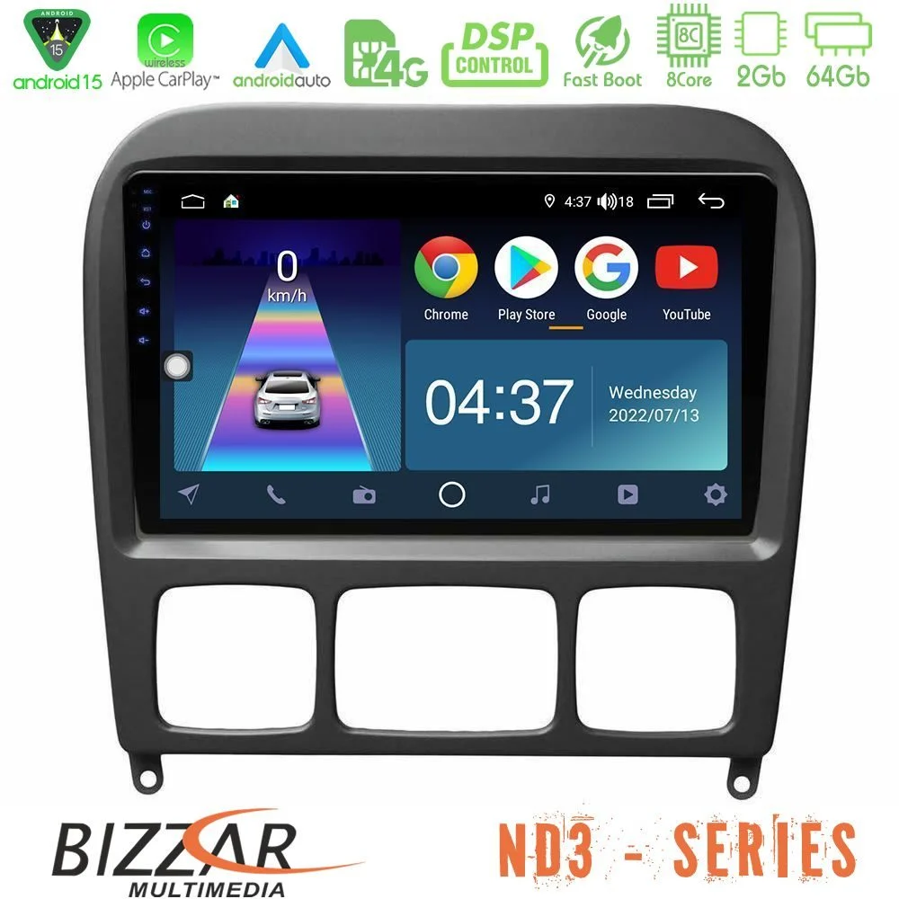 Bizzar ND3 Series 8Core Android15 2+64GB Mercedes S Class 1999-2004 (W220) Navigation Multimedia Tablet 9"