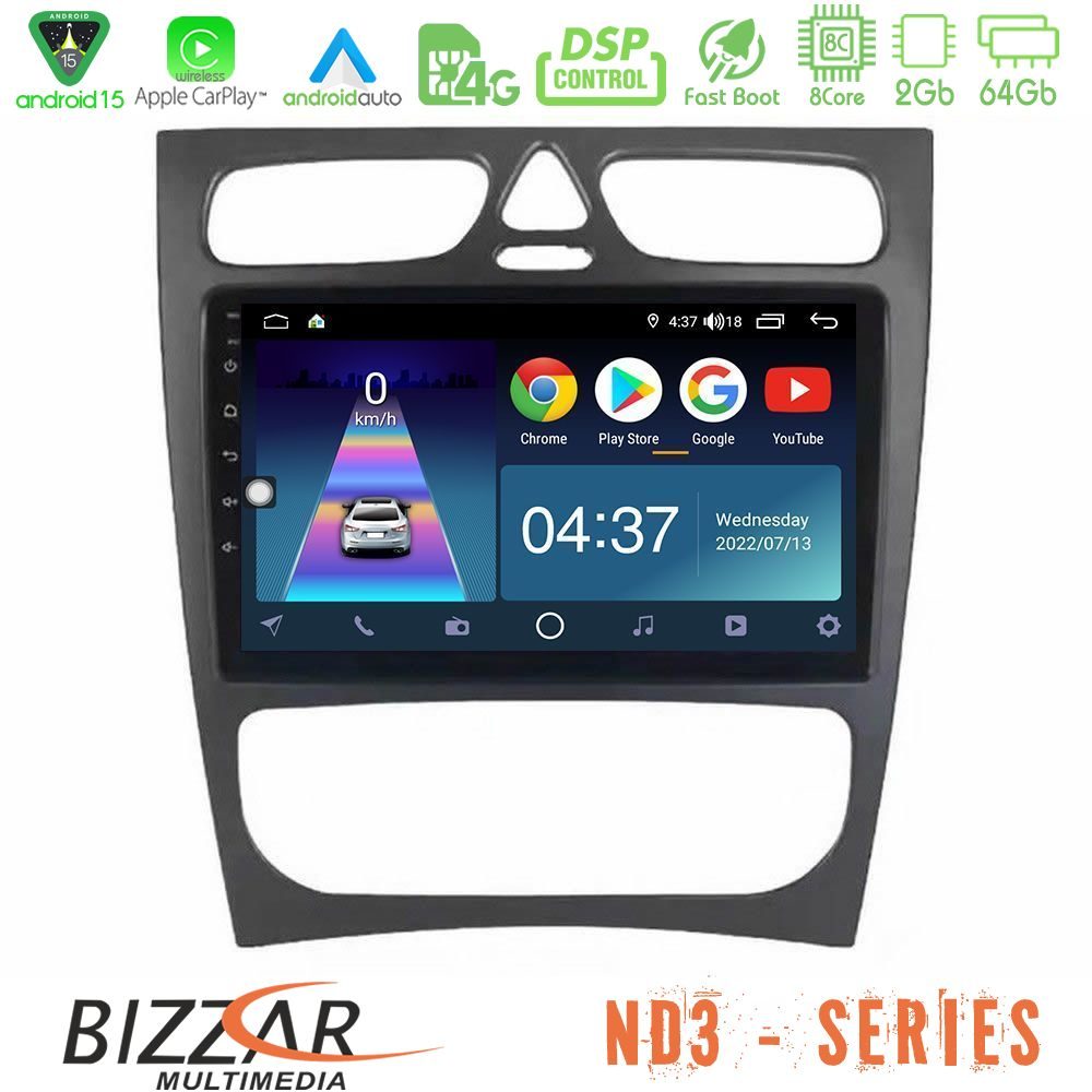Bizzar ND3 Series 8Core Android15 2+64GB Mercedes C Class (W203) Navigation Multimedia Tablet 9"