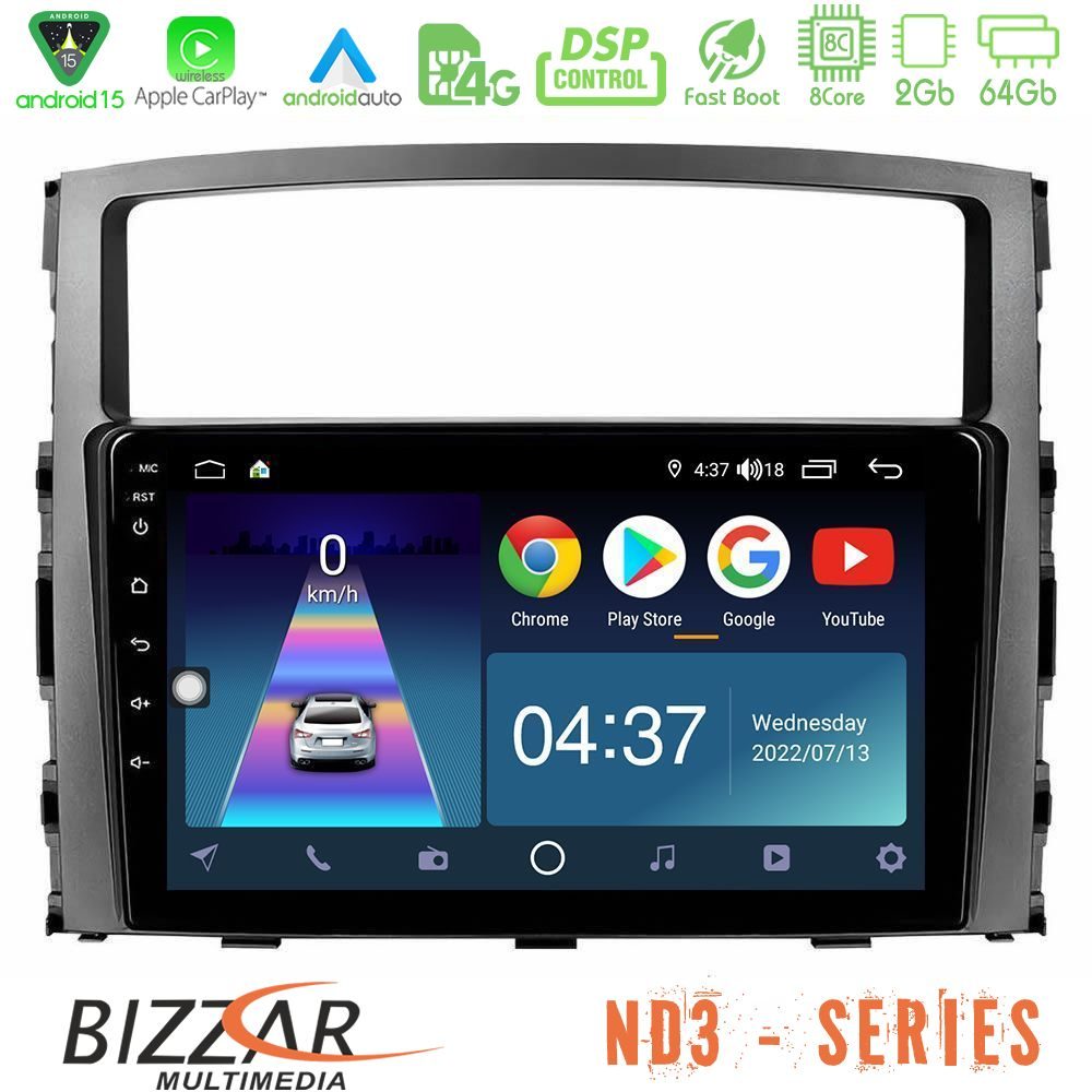 Bizzar ND3 Series 8Core Android15 2+64GB Mitsubishi Pajero 2008-2009 Navigation Multimedia Tablet 9"