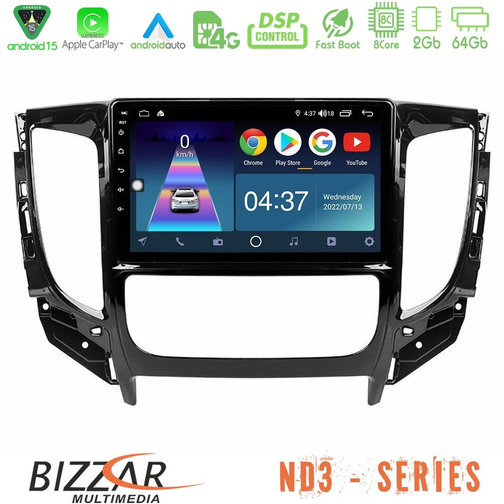 Bizzar ND3 Series 8Core Android15 2+64GB  Mitsubishi L200 2016-> amp; Fiat Fullback (Auto A/C) Navigation Multimedia Tablet 9"