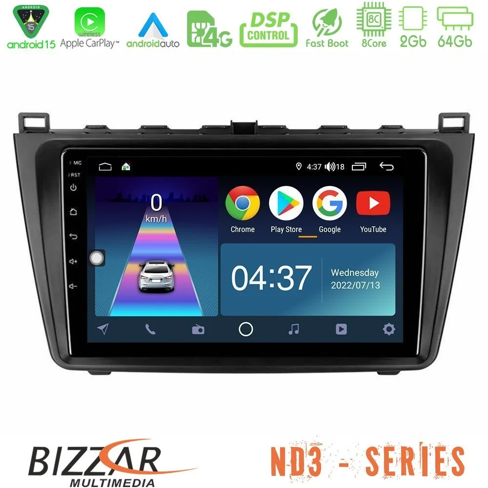Bizzar ND3 Series 8Core Android15 2+64GB Mazda 6 2008-2012 Navigation Multimedia Tablet 9"