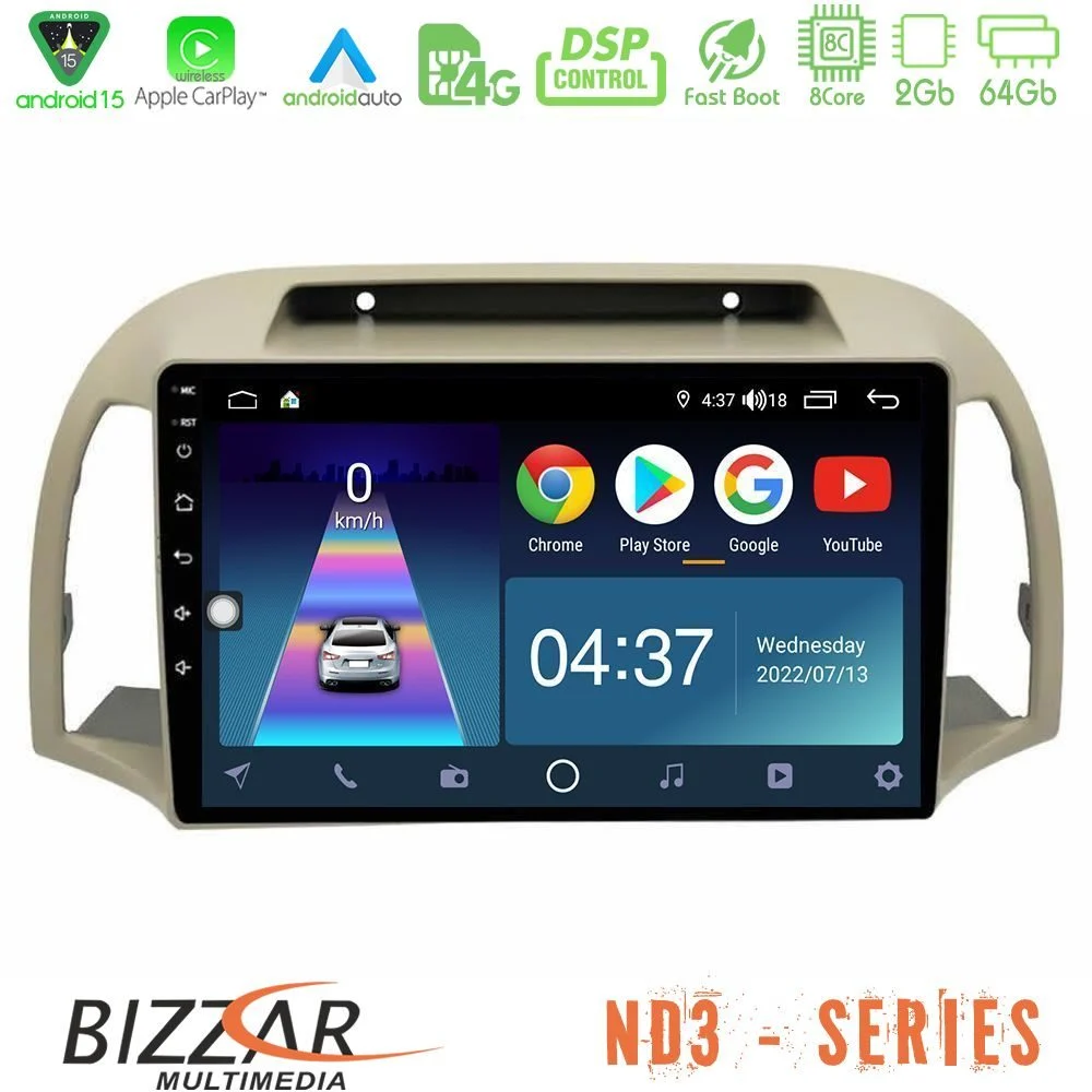 Bizzar ND3 Series 8Core Android15 2+64GB Nissan Micra K12 2002-2010 Navigation Multimedia Tablet 9" Bizzar ND3 Series 8Core Android15 2+64GB Nissan Micra K12 2002-2010 Navigation Multimedia Tablet 9"