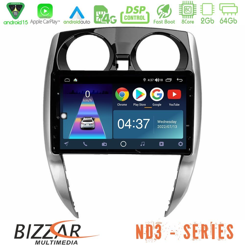 Bizzar ND3 Series 8Core Android15 2+64GB  Nissan Note 2013-2018 Navigation Multimedia Tablet 10"
