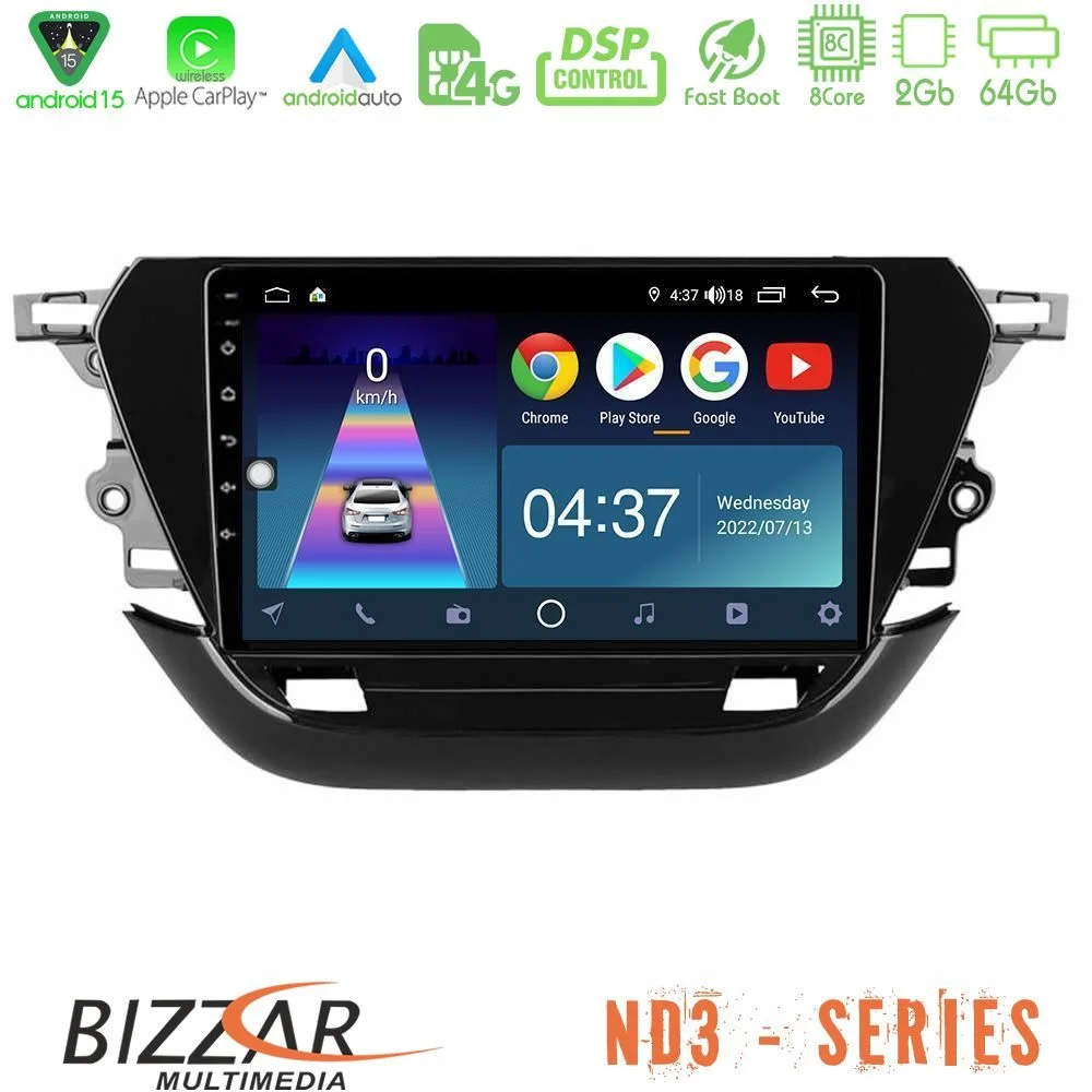Bizzar ND3 Series 8Core Android15 2+64GB  Opel Corsa F 2019-2023 Navigation Multimedia Tablet 9"