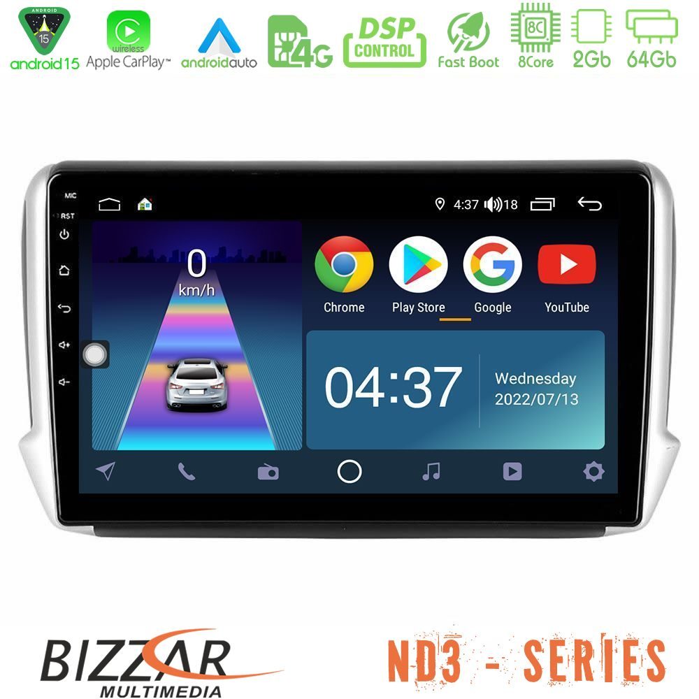 Bizzar ND3 Series 8Core Android15 2+64GB  Peugeot 208/2008 Navigation Multimedia Tablet 10"