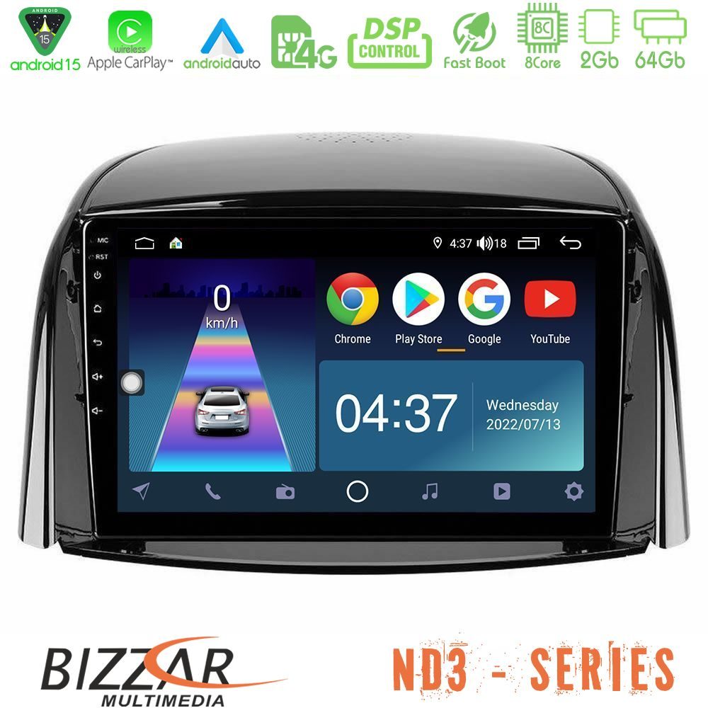 Bizzar ND3 Series 8Core Android15 2+64GB Renault Koleos 2007-2015 Navigation Multimedia Tablet 9"