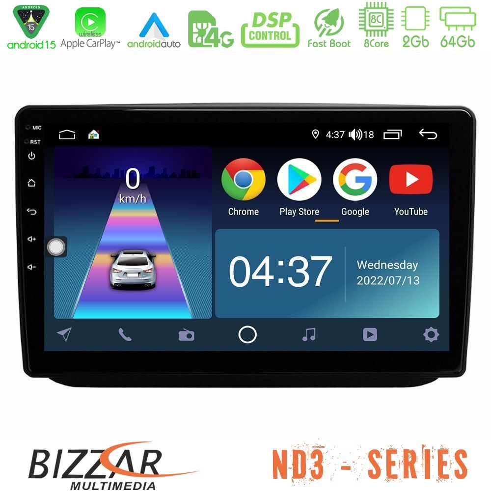 Bizzar ND3 Series 8Core Android15 2+64GB Skoda Fabia 2007-2014 Navigation Multimedia Tablet 10"