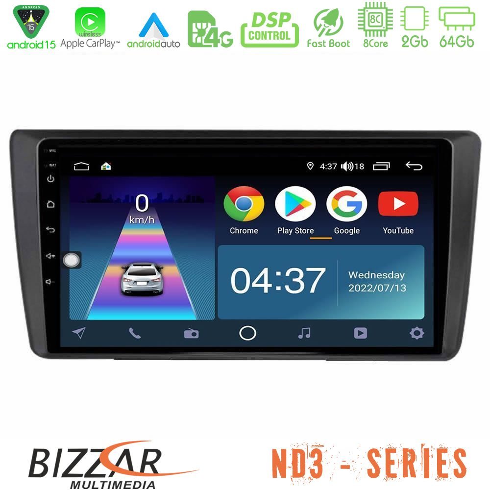 Bizzar ND3 Series 8Core Android15 2+64GB Skoda Octavia 2004-2012 Navigation Multimedia Tablet 9"