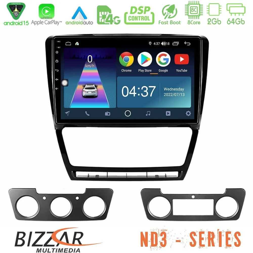Bizzar ND3 Series 8Core Android15 2+64GB Skoda Octavia 5 Navigation Multimedia Tablet 10"