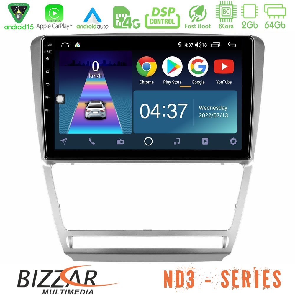 Bizzar ND3 Series 8Core Android15 2+64GB Skoda Octavia 5 Navigation Multimedia Tablet 10"