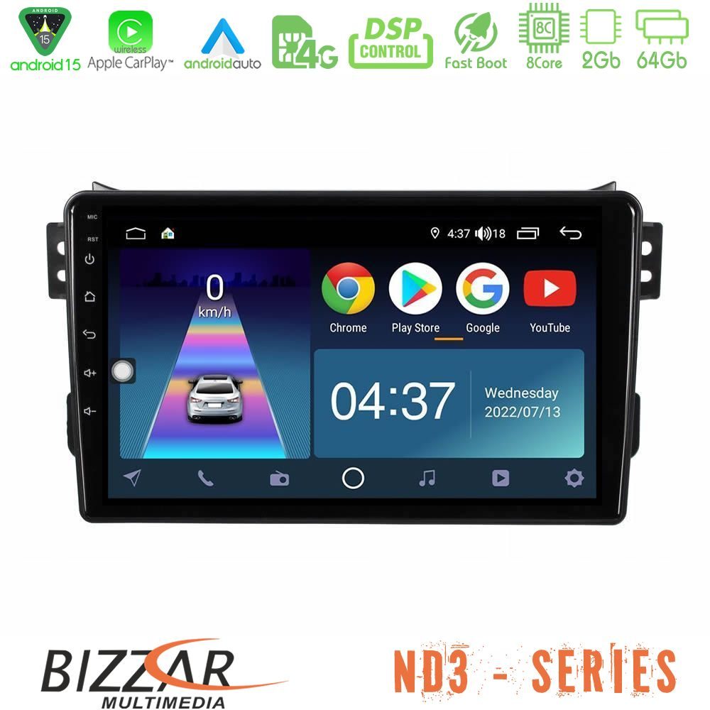 Bizzar ND3 Series 8Core Android15 2+64GB  Suzuki Splash amp; Opel Agila 2008-2014 Navigation Multimedia Tablet 9"
