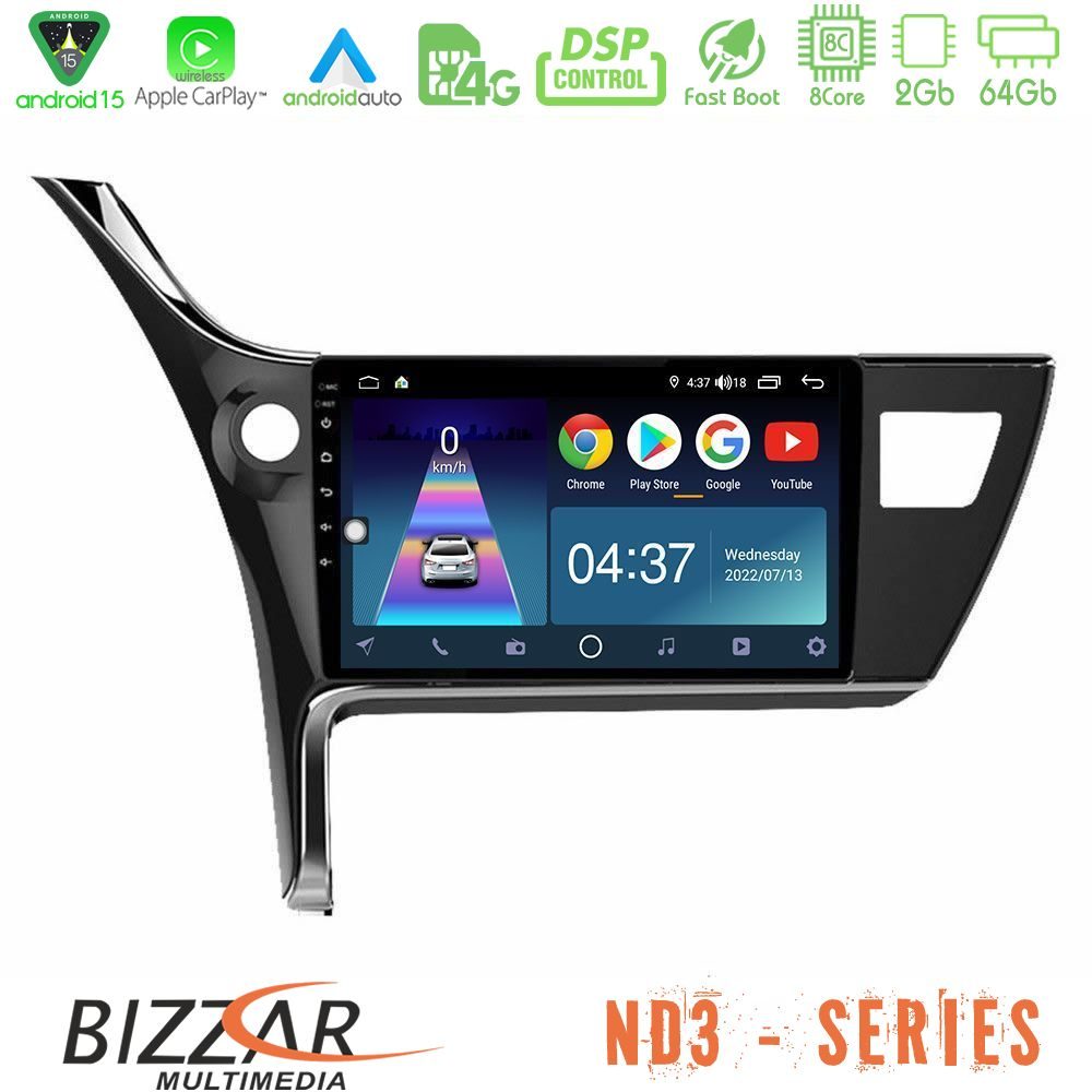 Bizzar ND3 Series 8Core Android15 2+64GB  Toyota Corolla 2017-2018 Navigation Multimedia Tablet 10"