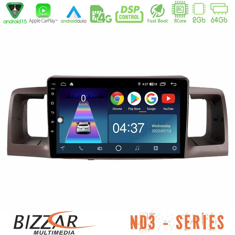 Bizzar ND3 Series 8Core Android15 2+64GB  Toyota Corolla 2002-2006 Navigation Multimedia Tablet 9"