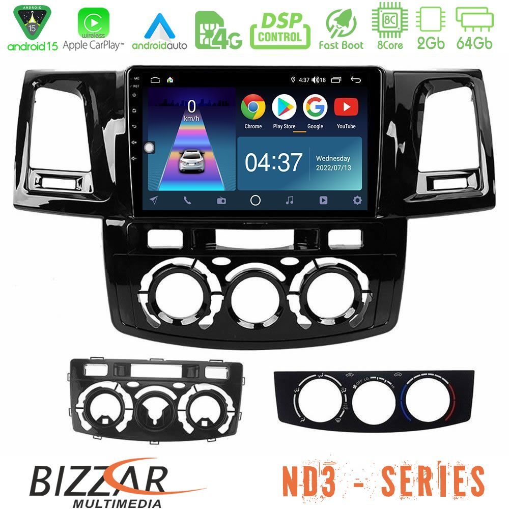 Bizzar ND3 Series 8Core Android15 2+64GB  Toyota Hilux 2007-2016 Navigation Multimedia Tablet 9"