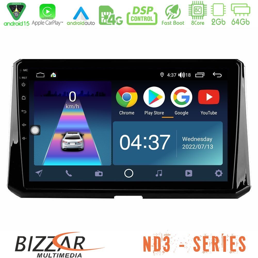 Bizzar ND3 Series 8Core Android15 2+64GB  Toyota Corolla 2019-2022 Navigation Multimedia Tablet 10"