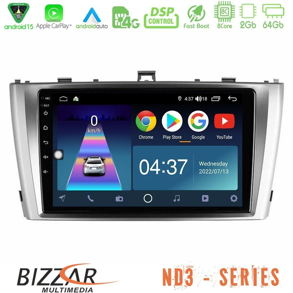 Bizzar ND3 Series 8Core Android15 2+64GB  Toyota Avensis T27 Navigation Multimedia Tablet 9"