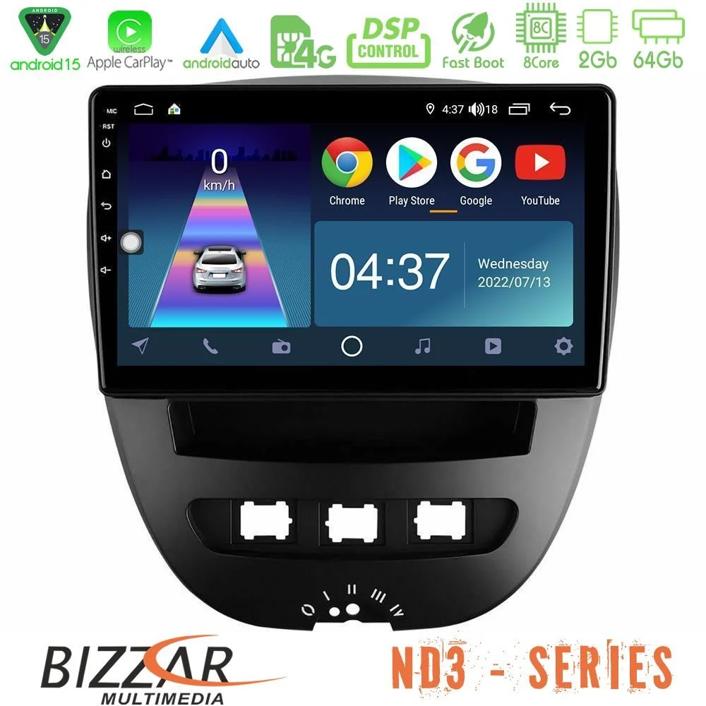 Bizzar ND3 Series 8Core Android15 2+64GB  Toyota Aygo/Citroen C1/Peugeot 107 Navigation Multimedia Tablet 10"