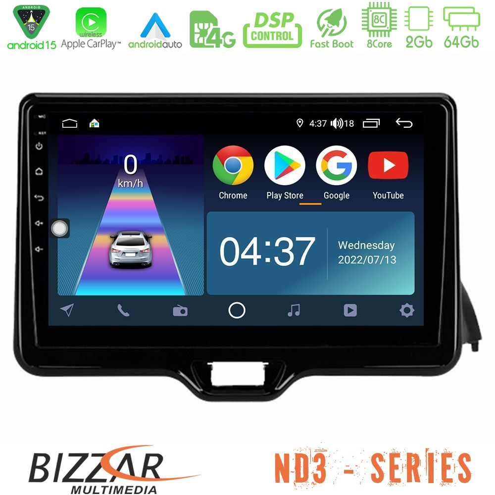 Bizzar ND3 Series 8Core Android15 2+64GB Toyota Yaris 2020-> Navigation Multimedia Tablet 9"