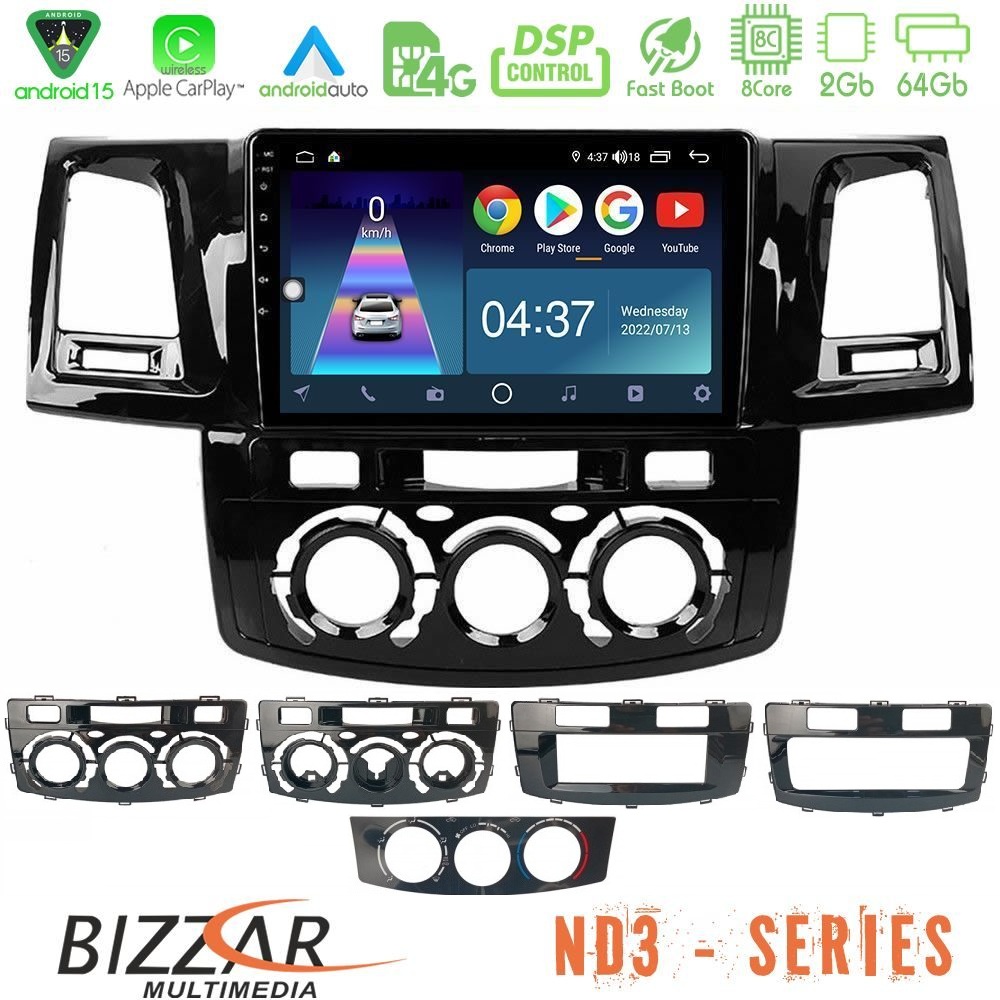 Bizzar ND3 Series 8Core Android15 2+64GB  Toyota Hilux 2007-2016 Navigation Multimedia Tablet 9"