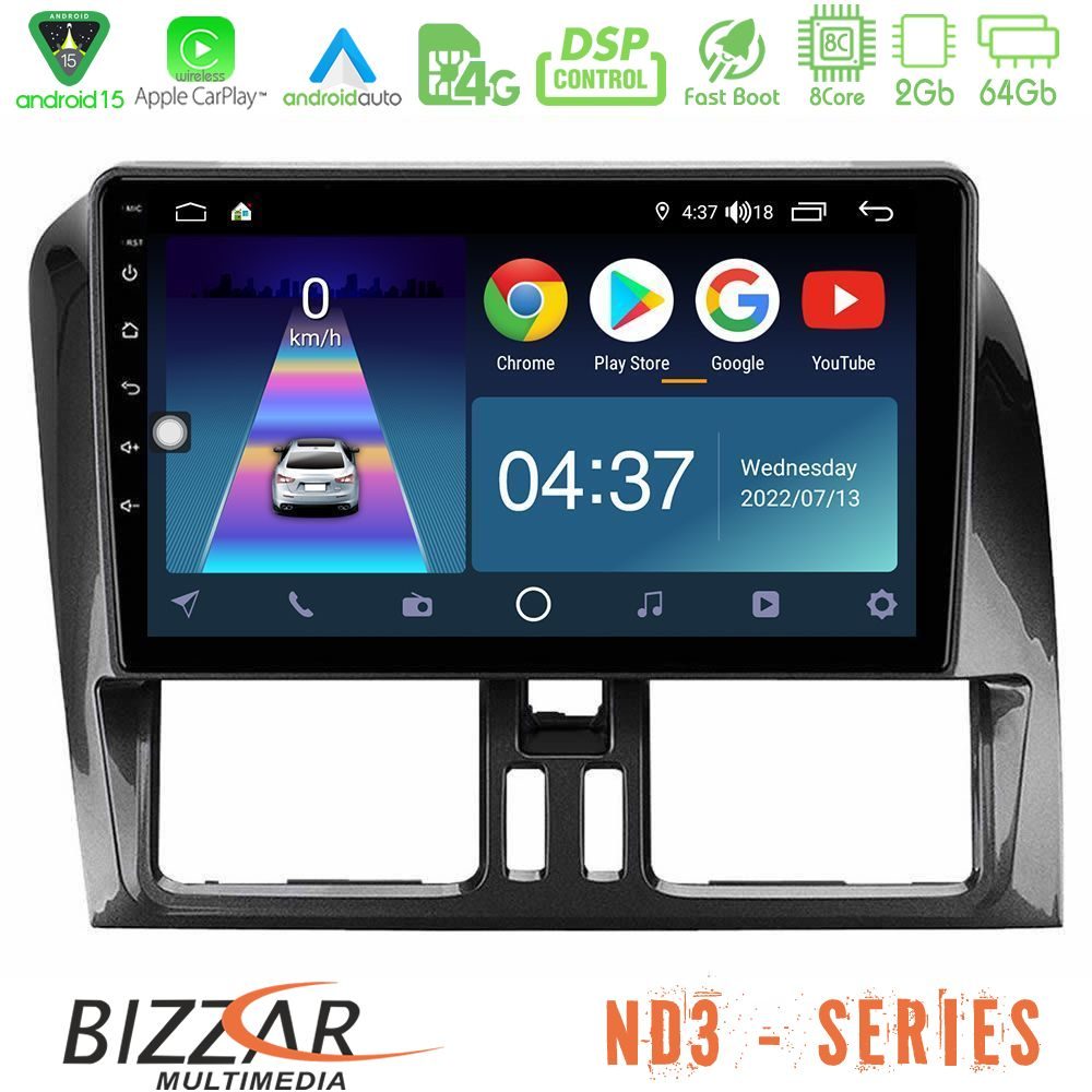 Bizzar ND3 Series 8Core Android15 2+64GB Volvo XC60 2009-2012 Navigation Multimedia Tablet 9"