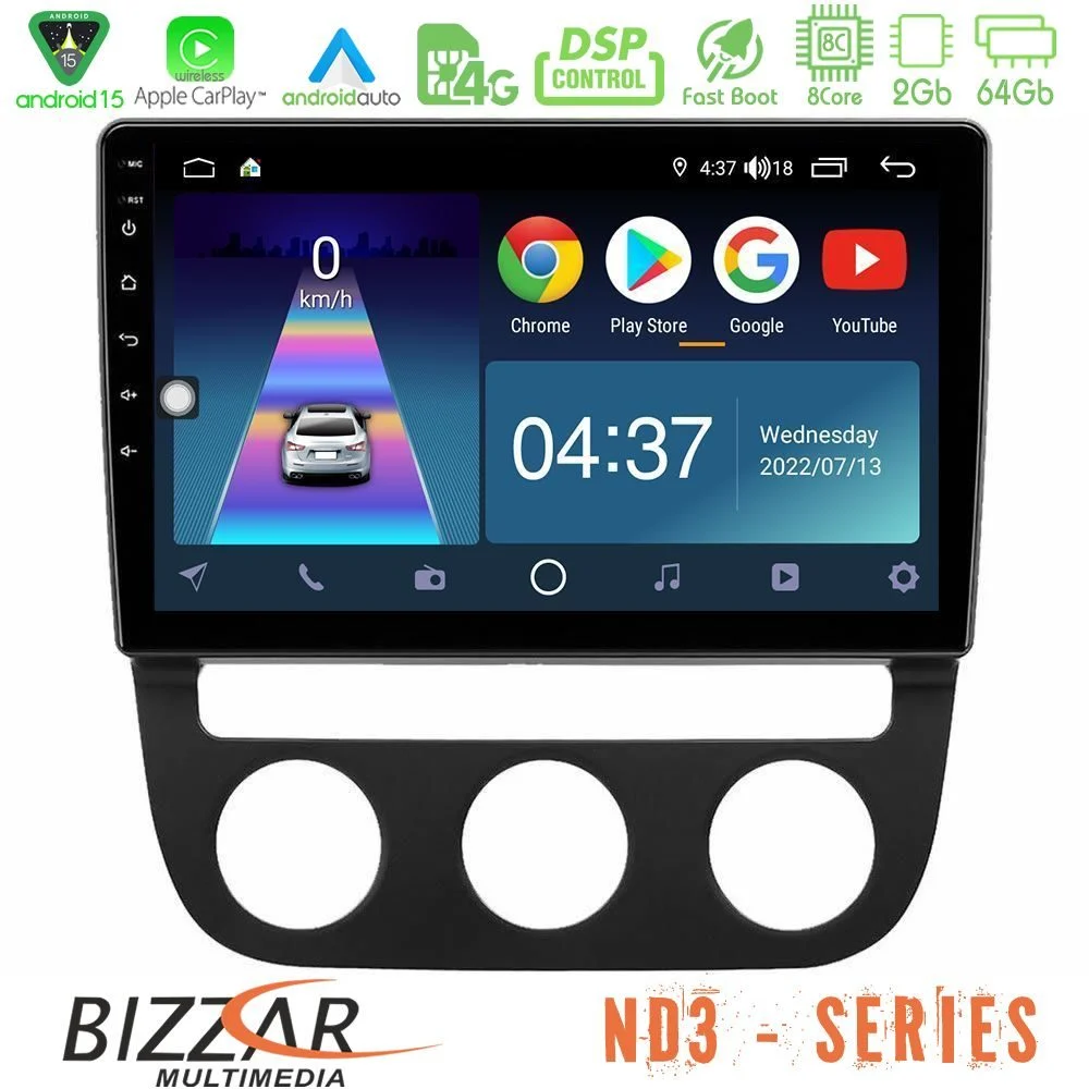 Bizzar ND3 Series 8Core Android15 2+64GB VW Jetta Navigation Multimedia Tablet 10"