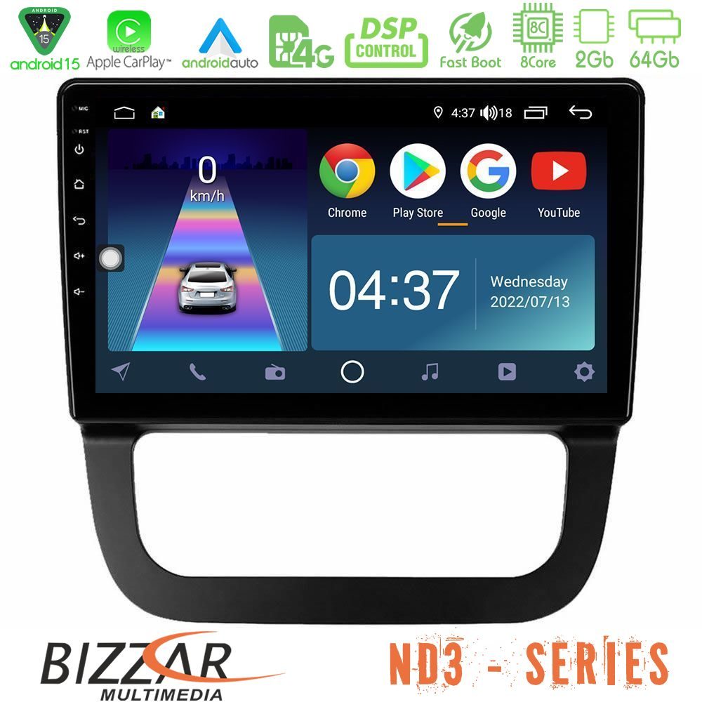 Bizzar ND3 Series 8Core Android15 2+64GB VW Jetta Navigation Multimedia Tablet 10"