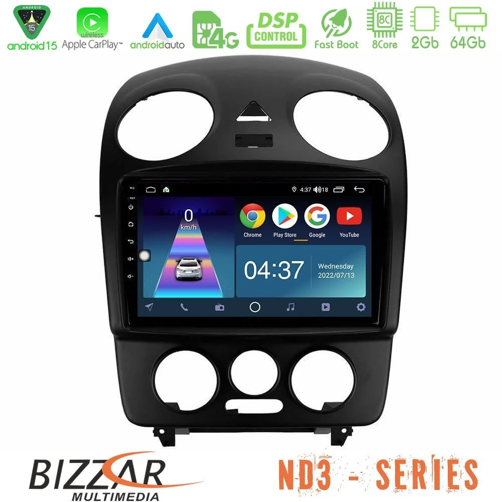 Bizzar ND3 Series 8Core Android15 2+64GB VW Beetle Navigation Multimedia Tablet 9"