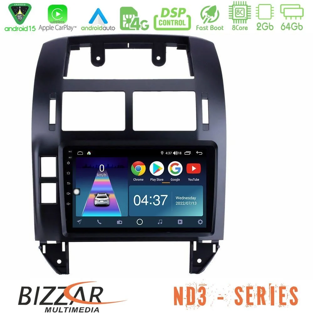 Bizzar ND3 Series 8Core Android15 2+64GB VW Polo 2002-2009 Navigation Multimedia Tablet 9"