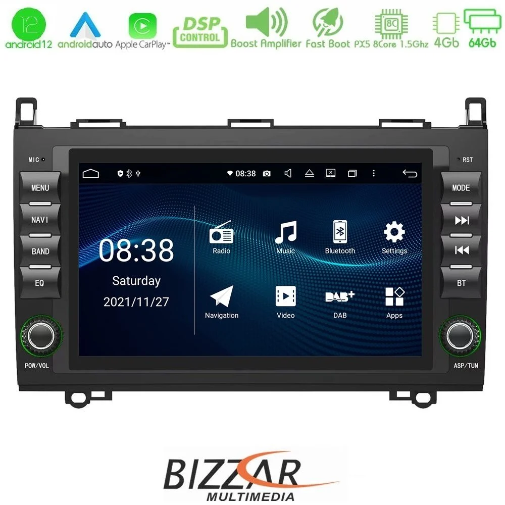 Bizzar OEM Mercedes A/B/Sprinter/Vito 8core Android12 4+64GB Navigation Multimedia Deckless 8" (OEM STYLE)