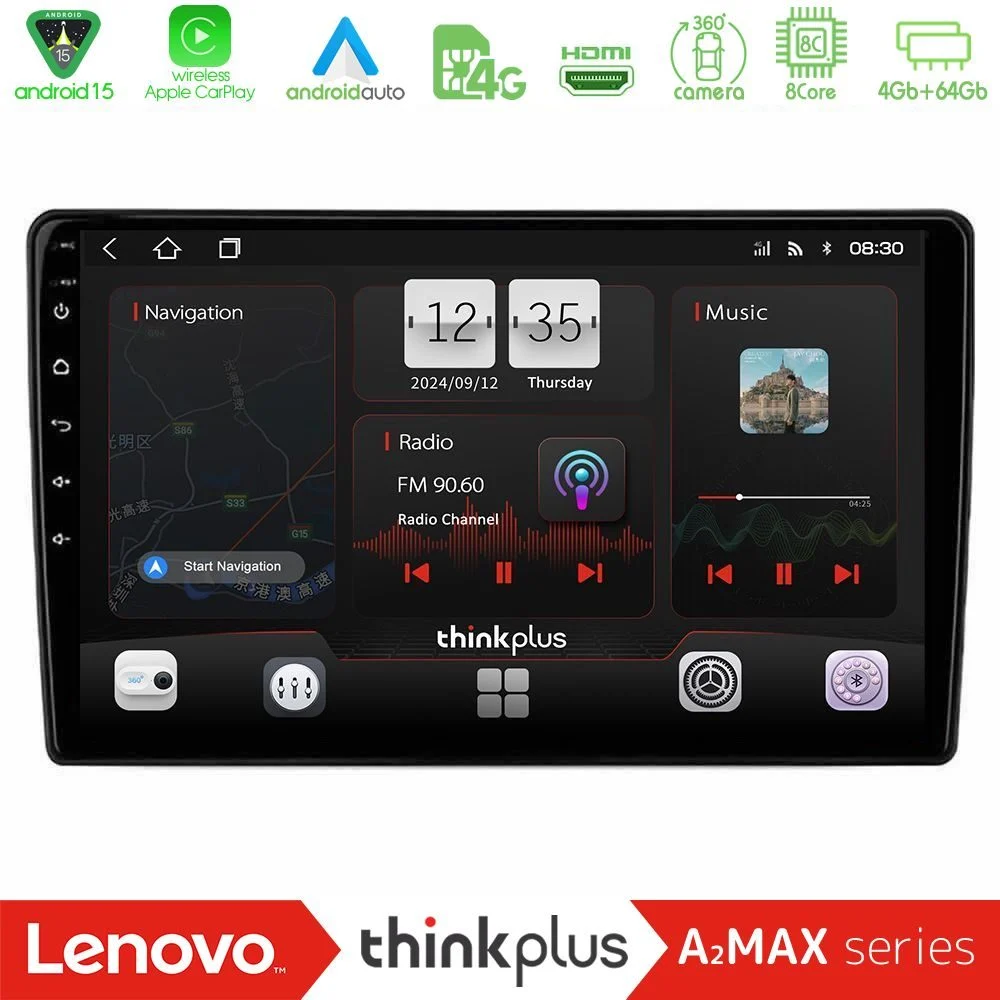 Lenovo Thinkplus A2MAX Series 8Core Android15 4+64GB  Alfa Romeo Mito 2008-2014 Navigation Multimedia Tablet 9"
