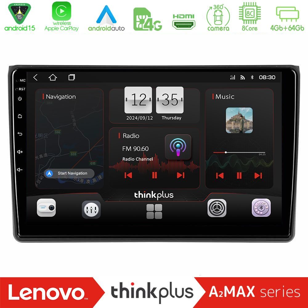 Lenovo Thinkplus A2MAX Series 8Core Android15 4+64GB  Audi A4 B7 Navigation Multimedia Tablet 9"