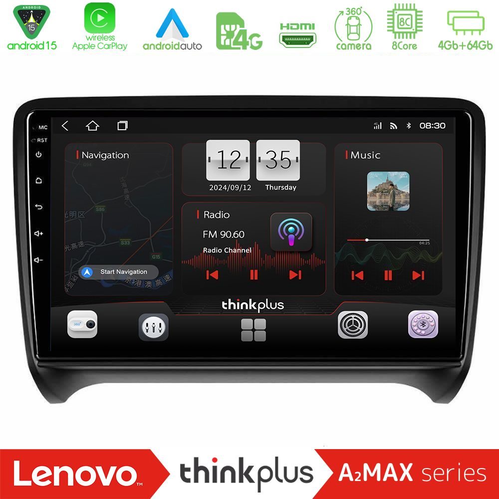Lenovo Thinkplus A2MAX Series 8Core Android15 4+64GB  Audi TT B7 Navigation Multimedia Tablet 9"