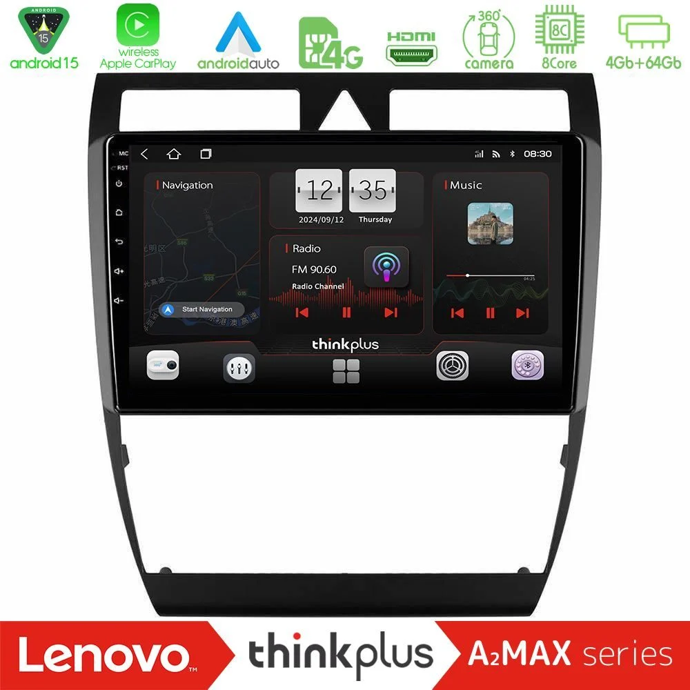 Lenovo Thinkplus A2MAX Series 8Core Android15 4+64GB Audi A6 (C5) 1997-2004 Navigation Multimedia Tablet 9"