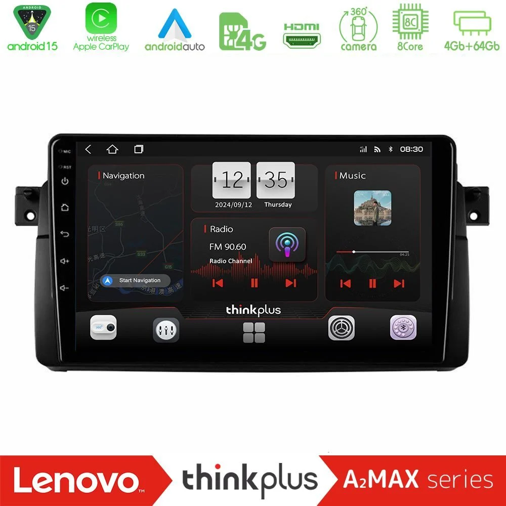 Lenovo Thinkplus A2MAX Series 8Core Android15 4+64GB  BMW E46 Navigation Multimedia Tablet 9"