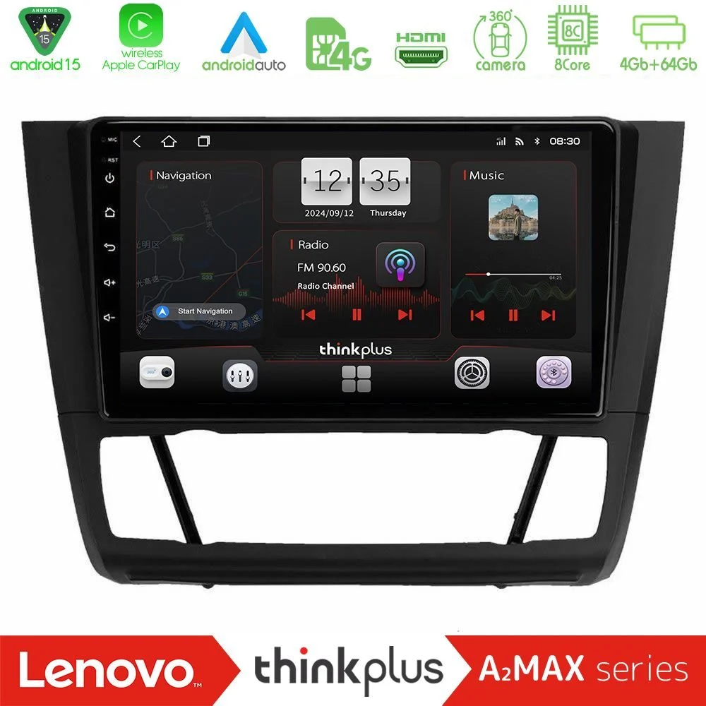 Lenovo Thinkplus A2MAX Series 8Core Android15 4+64GB  BMW 1Series  E81/E82/E87/E88 (AUTO A/C) Navigation Multimedia Tablet 9"