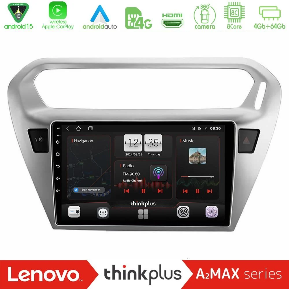 Lenovo Thinkplus A2MAX Series 8Core Android15 4+64GB Citroën C-Elysée / Peugeot 301 Navigation Multimedia Tablet 9"